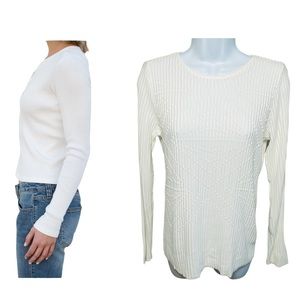 White House Black Market Ribbed Long Sleeve Crew Neck Top Size S
